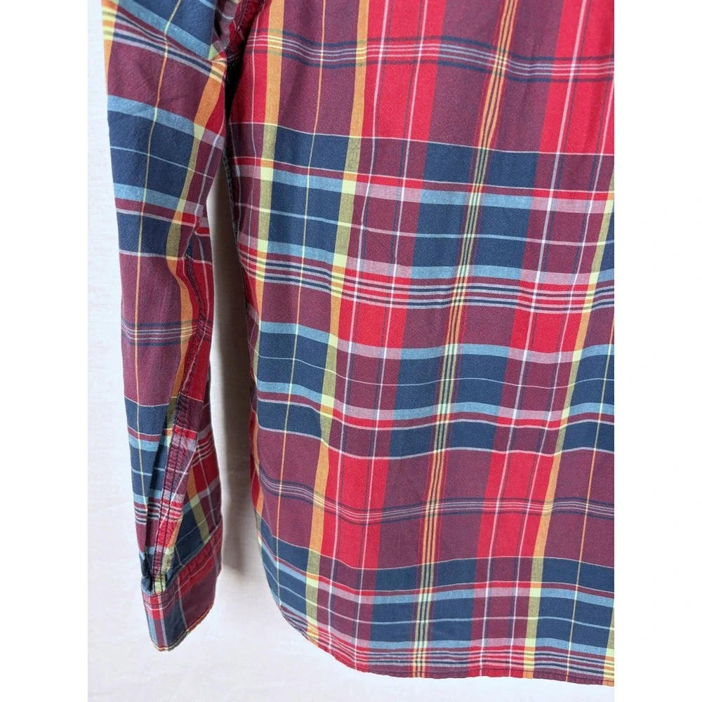 Jachs NY Mens Plaid Button Down Shirt Red Blue Yellow Long‎ Sleeve Classic Fit